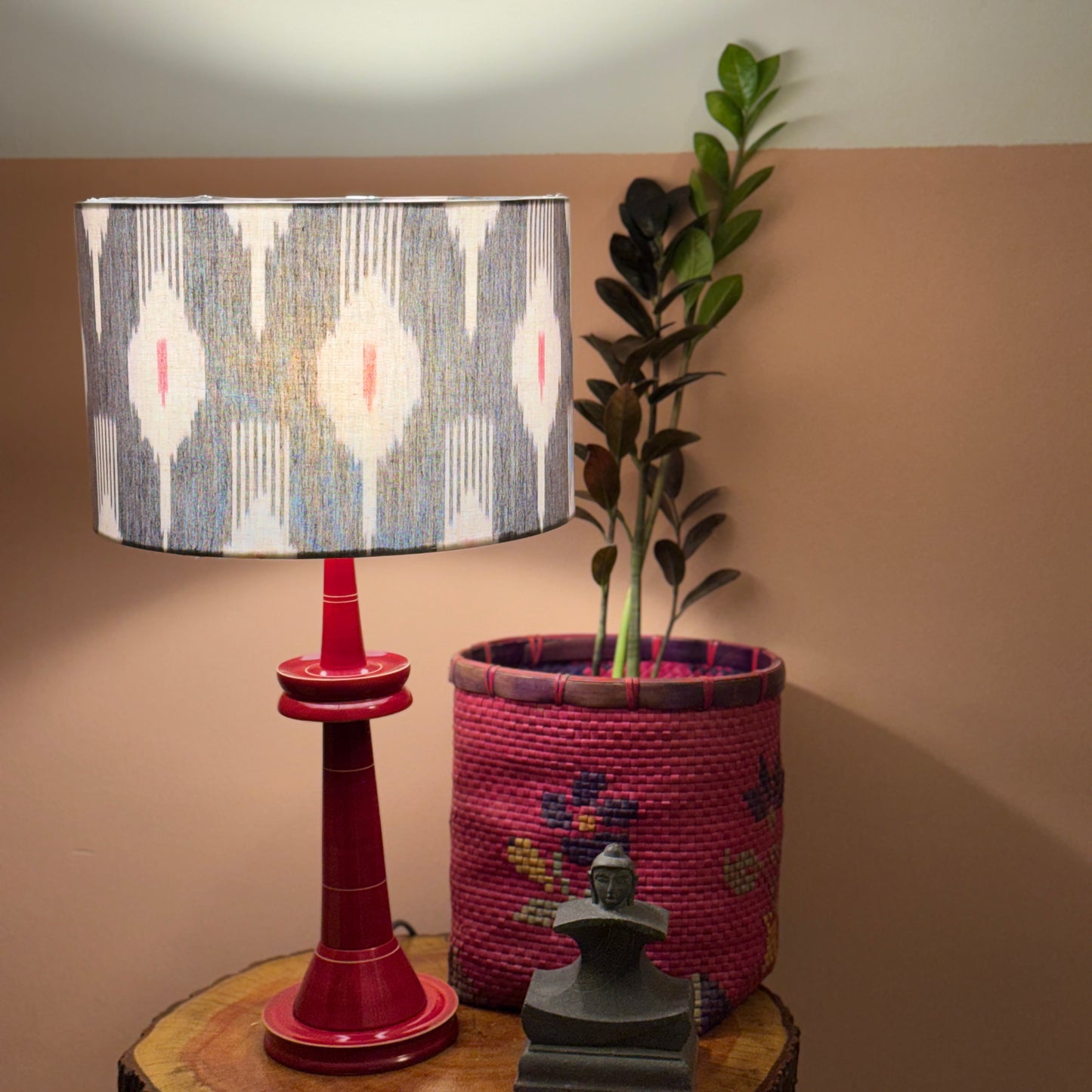 VILLAKKU BASE RED ~ 12" RED GREY IKAT SHADE