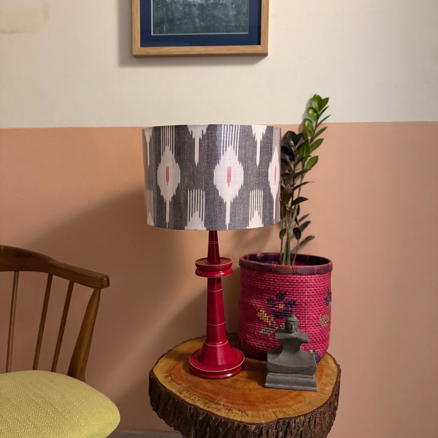 VILLAKKU BASE RED ~ 12" RED GREY IKAT SHADE