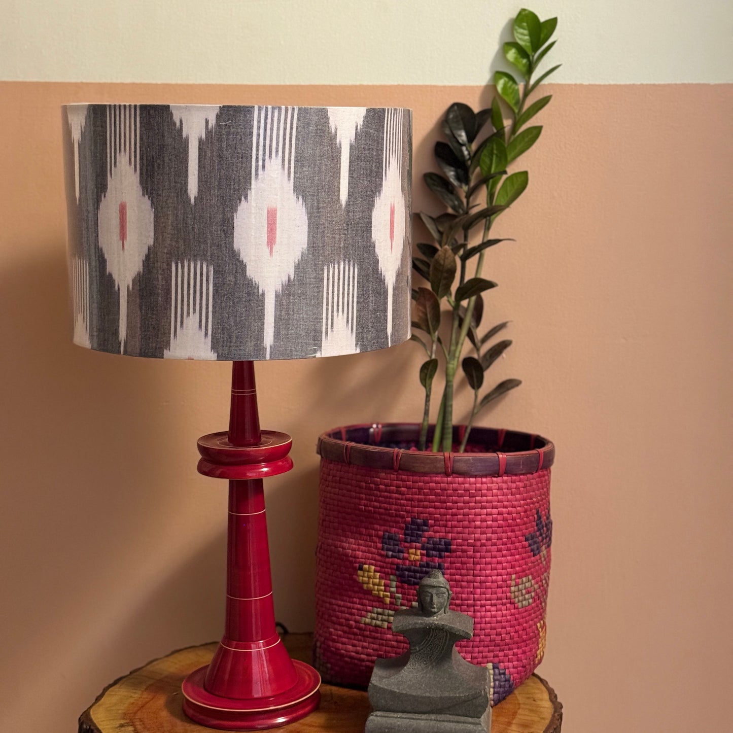 VILLAKKU BASE RED ~ 12" RED GREY IKAT SHADE