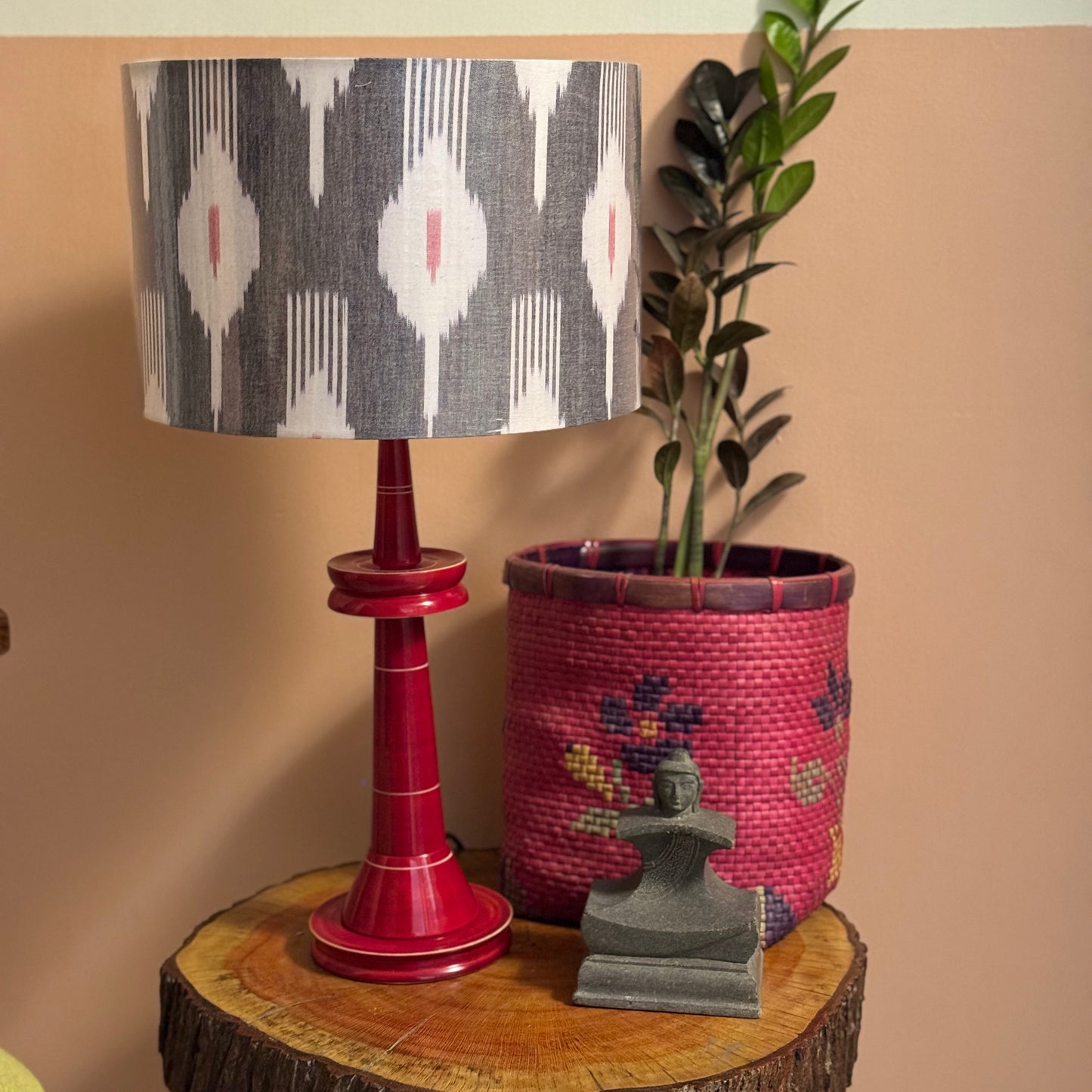 VILLAKKU BASE RED ~ 12" RED GREY IKAT SHADE