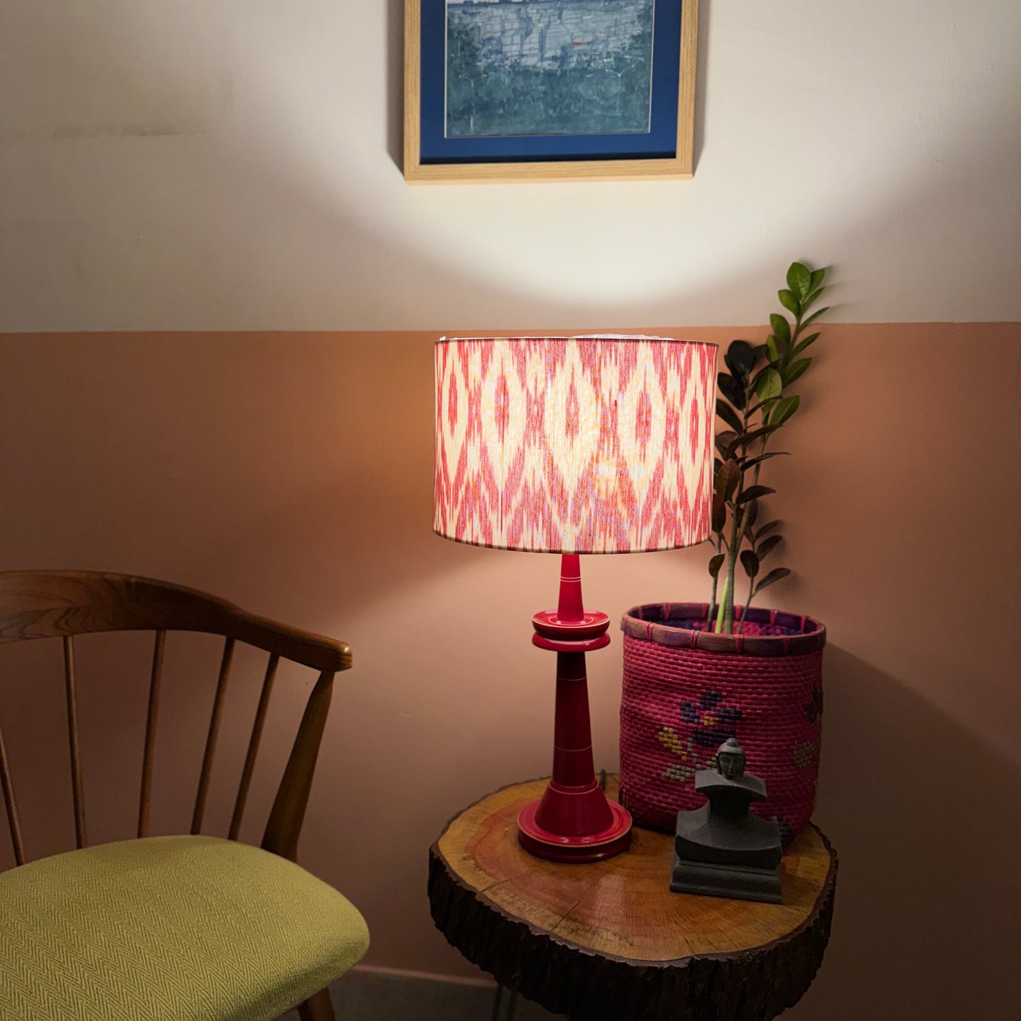 VILLAKKU BASE RED ~ 12" RED ZIGZAG IKAT SHADE