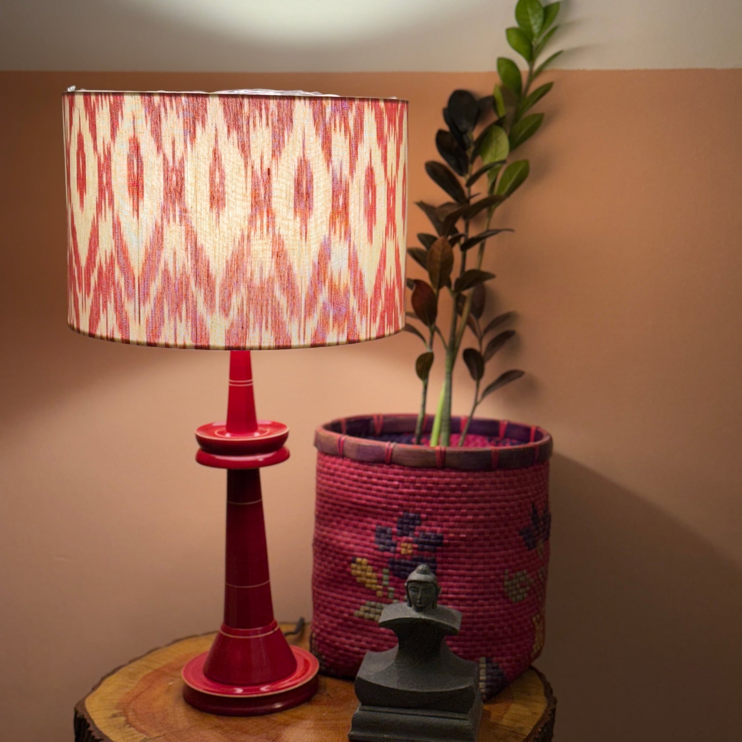 VILLAKKU BASE RED ~ 12" RED ZIGZAG IKAT SHADE