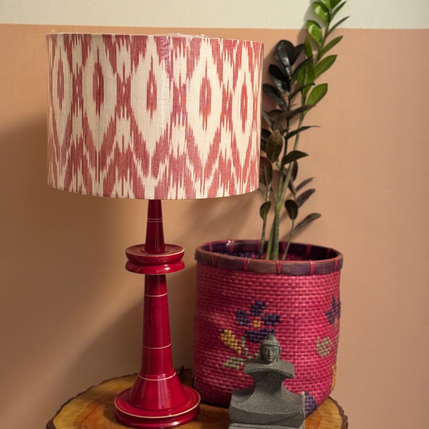 VILLAKKU BASE RED ~ 12" RED ZIGZAG IKAT SHADE