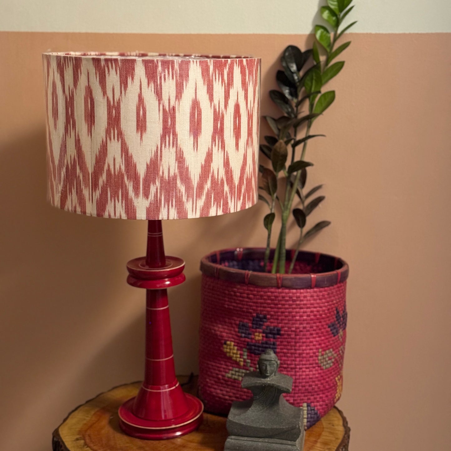 VILLAKKU BASE RED ~ 12" RED ZIGZAG IKAT SHADE