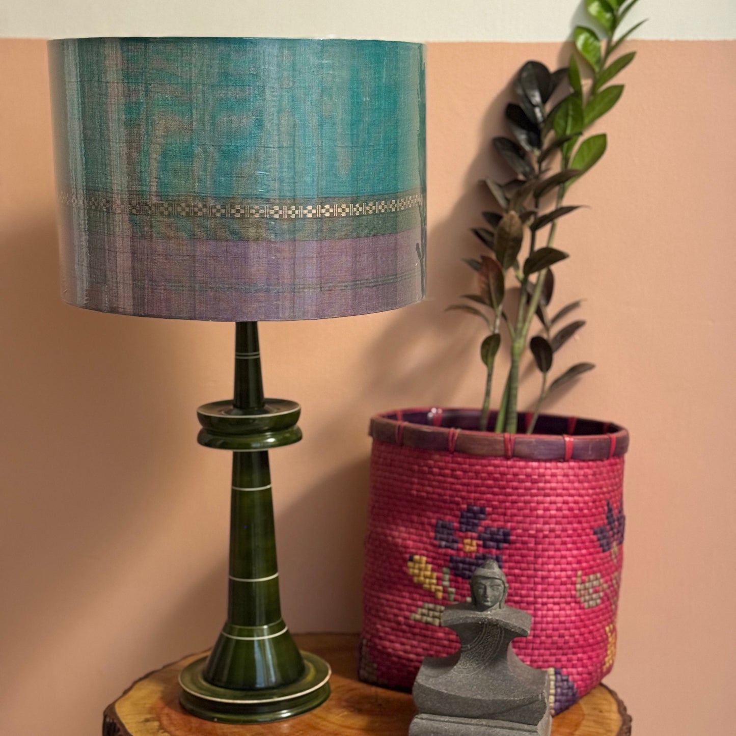 VILLAKKU BASE BLACK ~ 12" BLUE MAUVE CHETTINAD SHADE