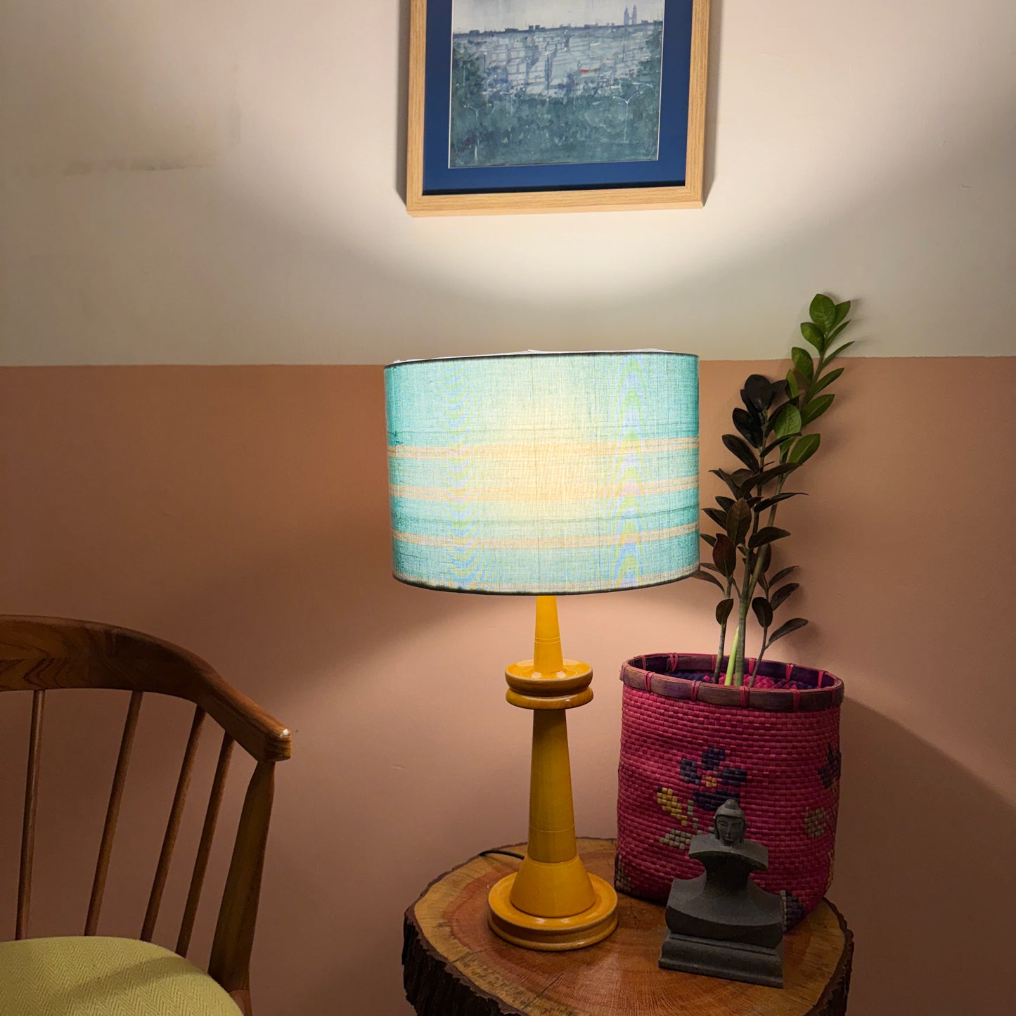 VILLAKKU BASE YELLOW ~ 12" GREEN CHETTINAD SHADE