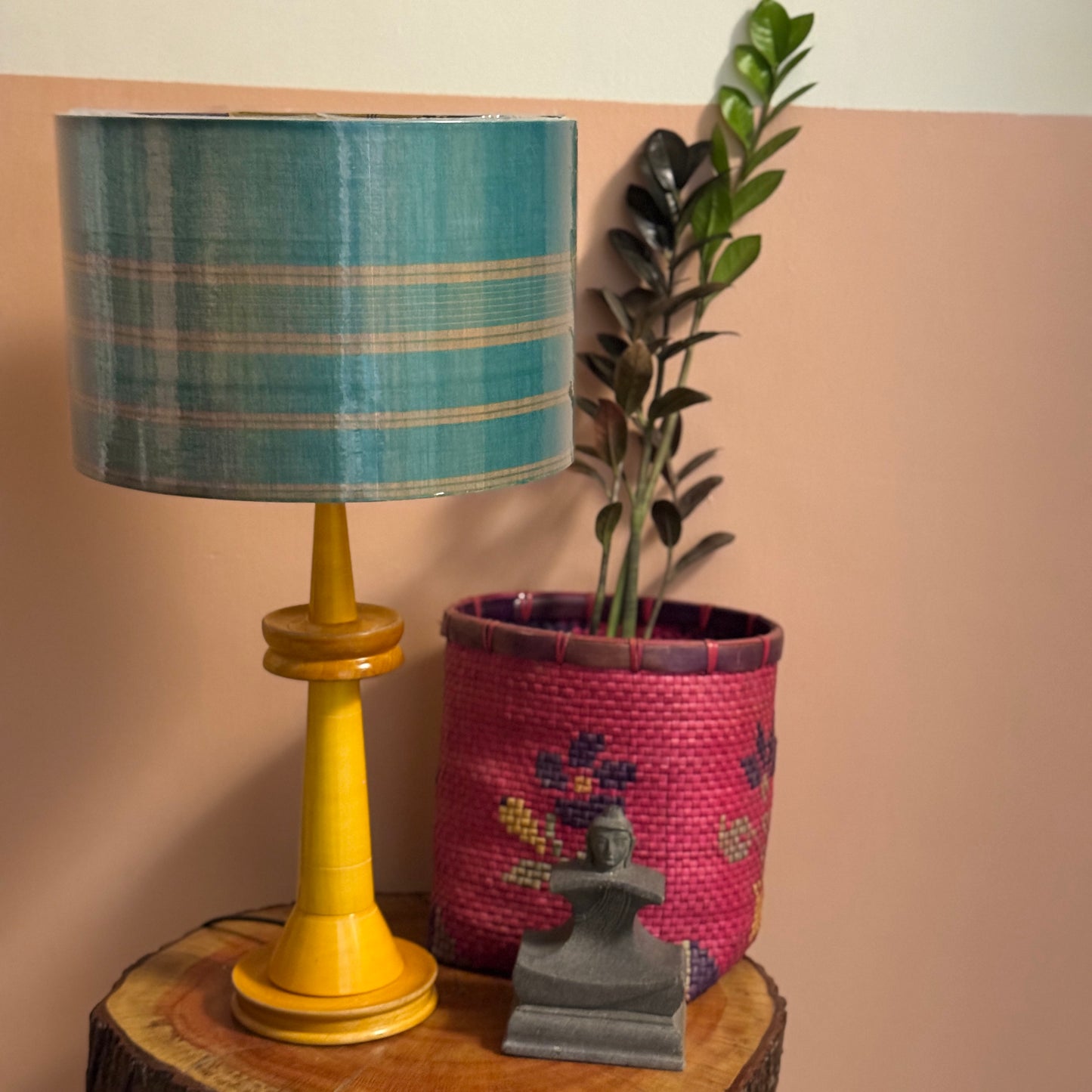 VILLAKKU BASE YELLOW ~ 12" GREEN CHETTINAD SHADE