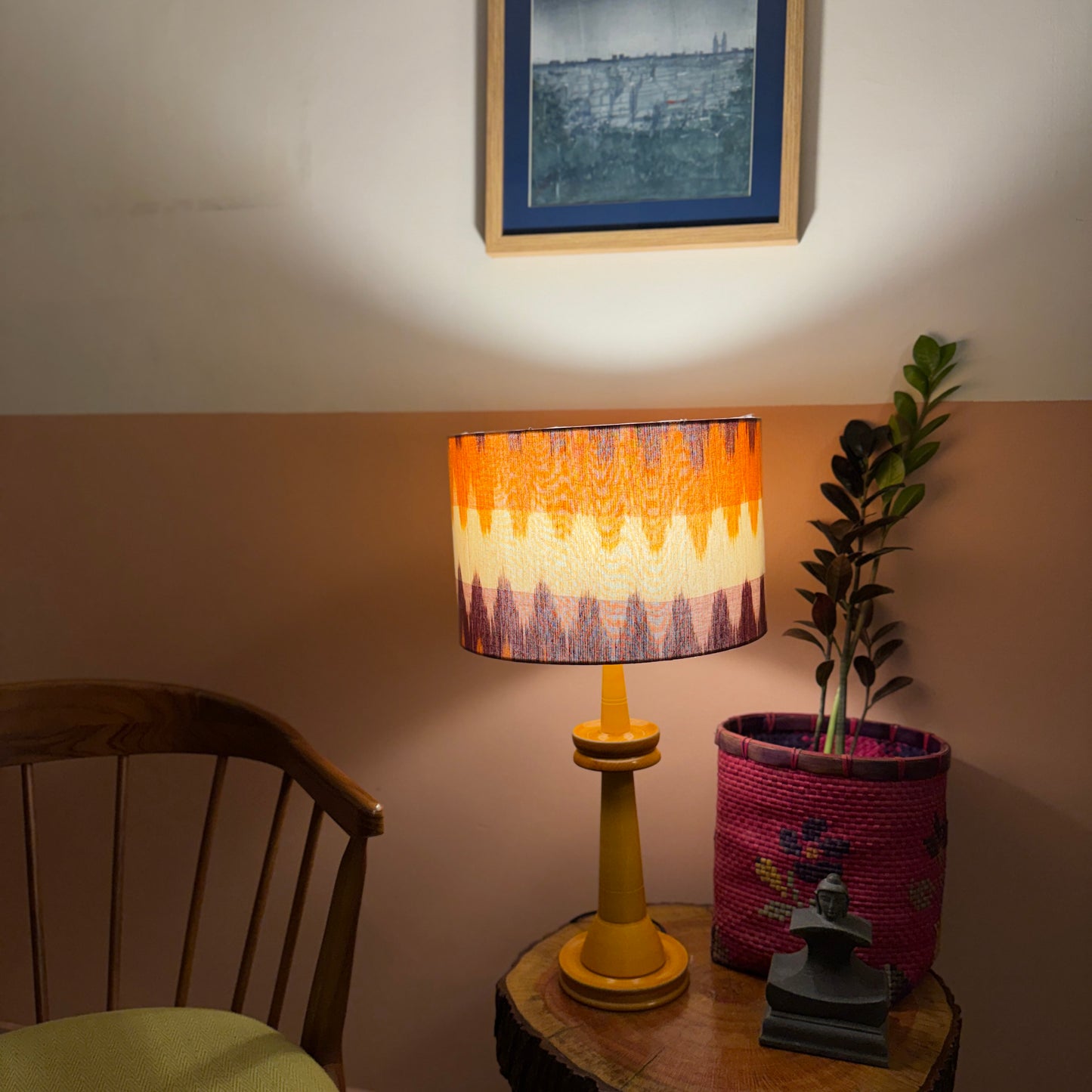 VILLAKKU BASE YELLOW ~ 12" ORANGE RED IKAT