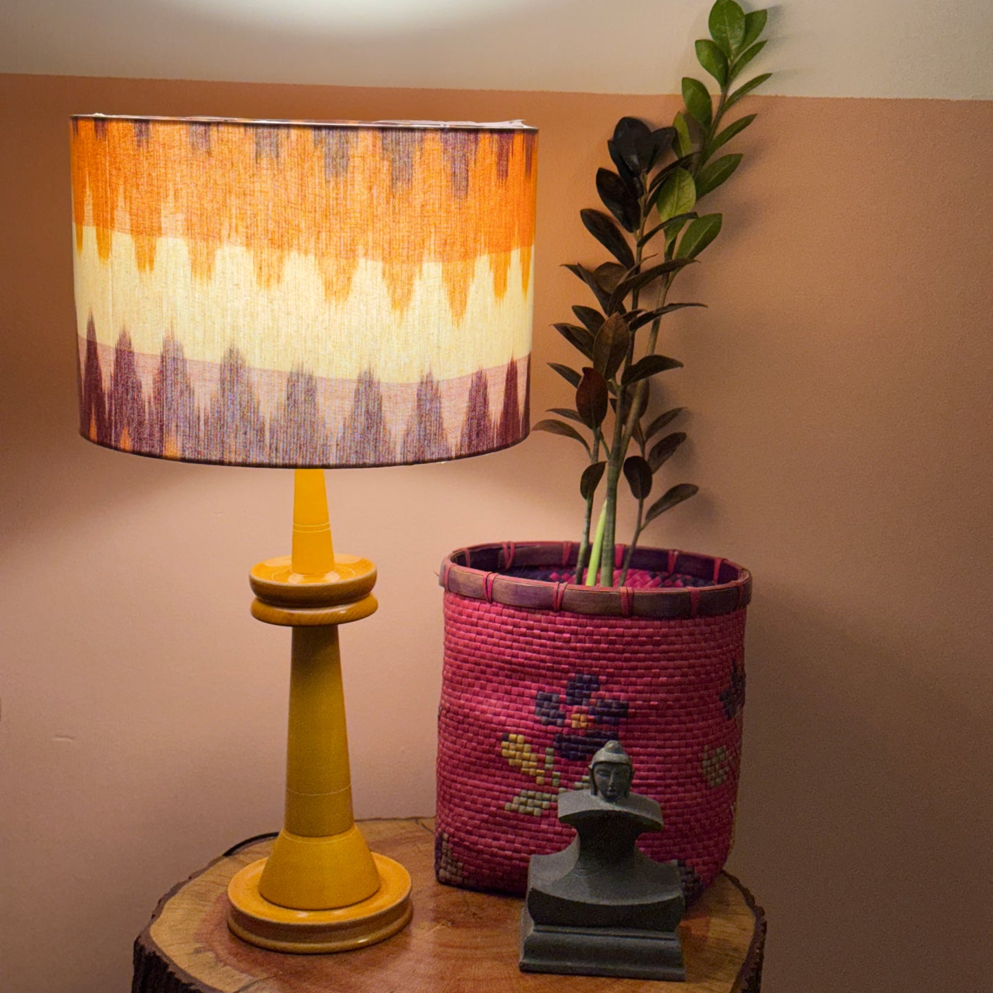 VILLAKKU BASE YELLOW ~ 12" ORANGE RED IKAT