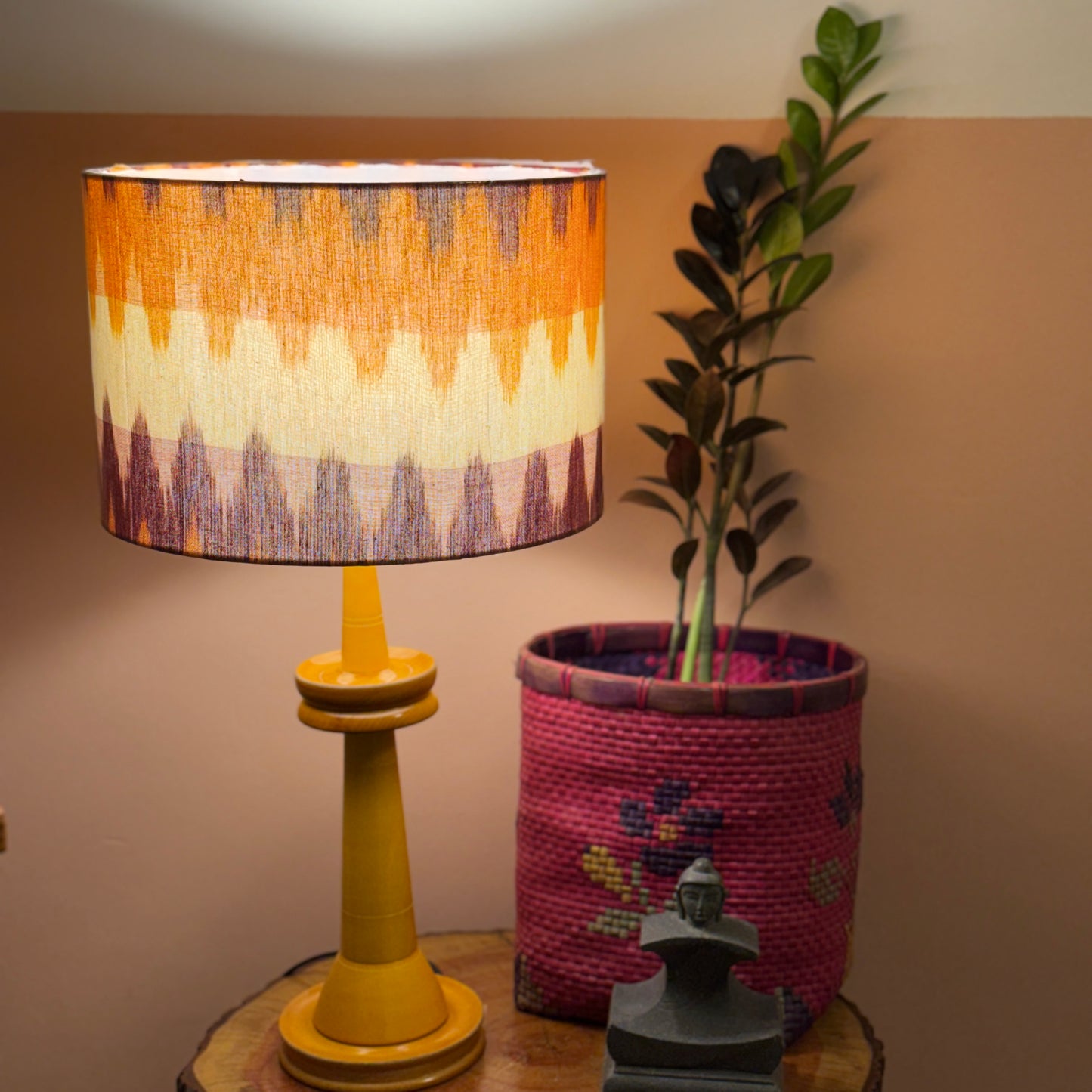 VILLAKKU BASE YELLOW ~ 12" ORANGE RED IKAT