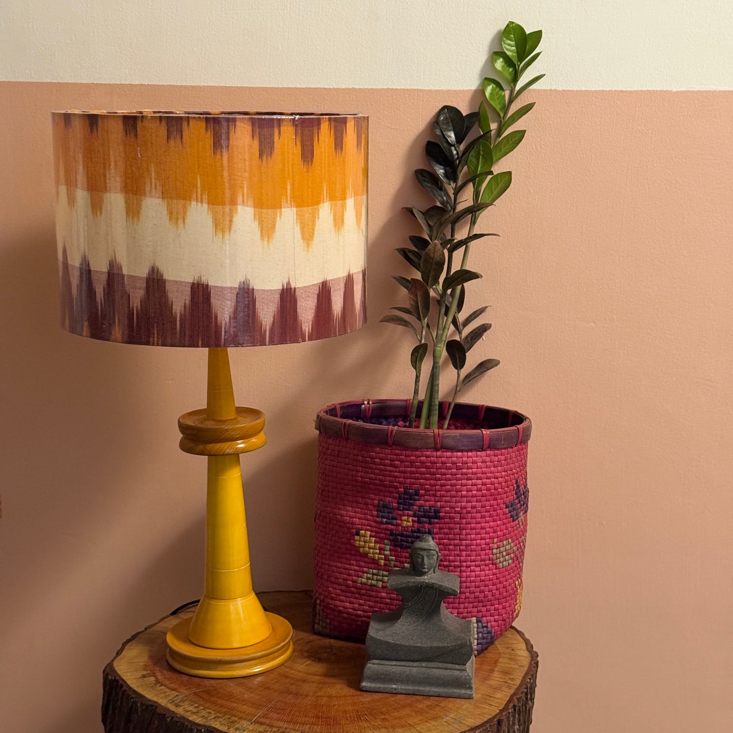 VILLAKKU BASE YELLOW ~ 12" ORANGE RED IKAT