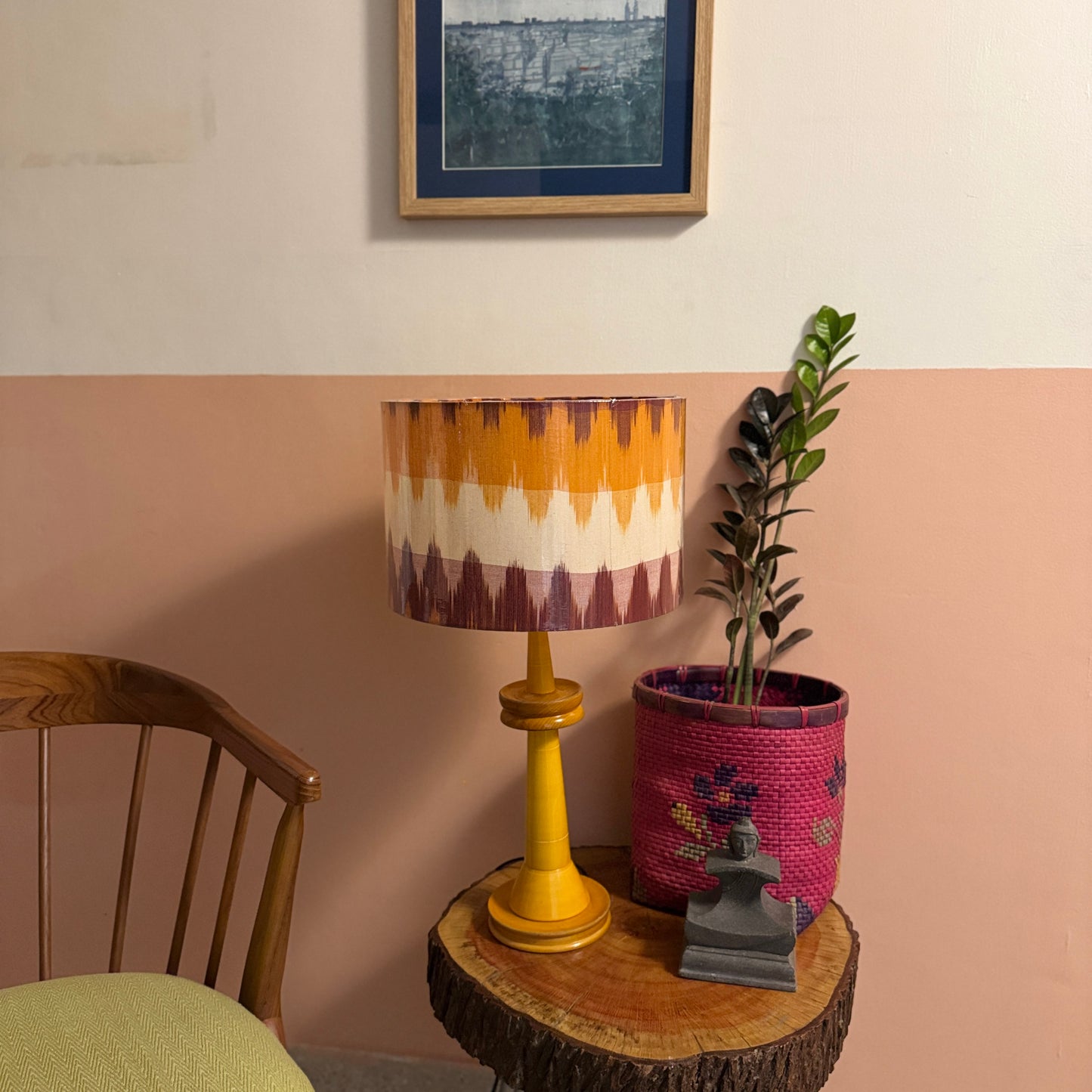 VILLAKKU BASE YELLOW ~ 12" ORANGE RED IKAT