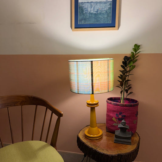 VILLAKKU BASE YELLOW ~ 12" BLUE GREEN CHETTINAD SHADE