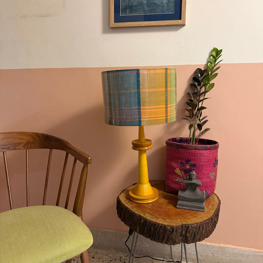 VILLAKKU BASE YELLOW ~ 12" BLUE GREEN CHETTINAD SHADE