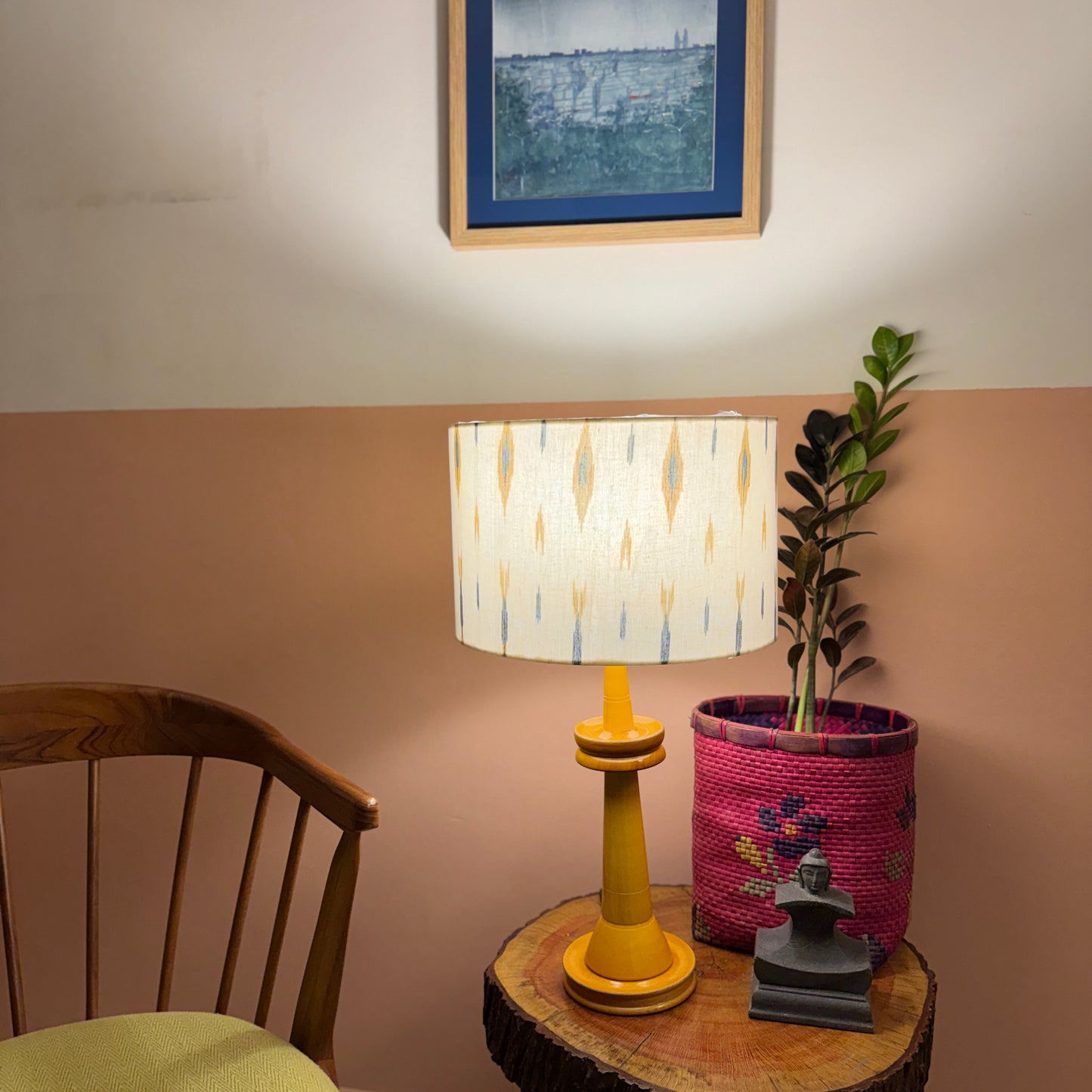 VILLAKKU BASE YELLOW ~ 12" YELLOW BLUE IKAT