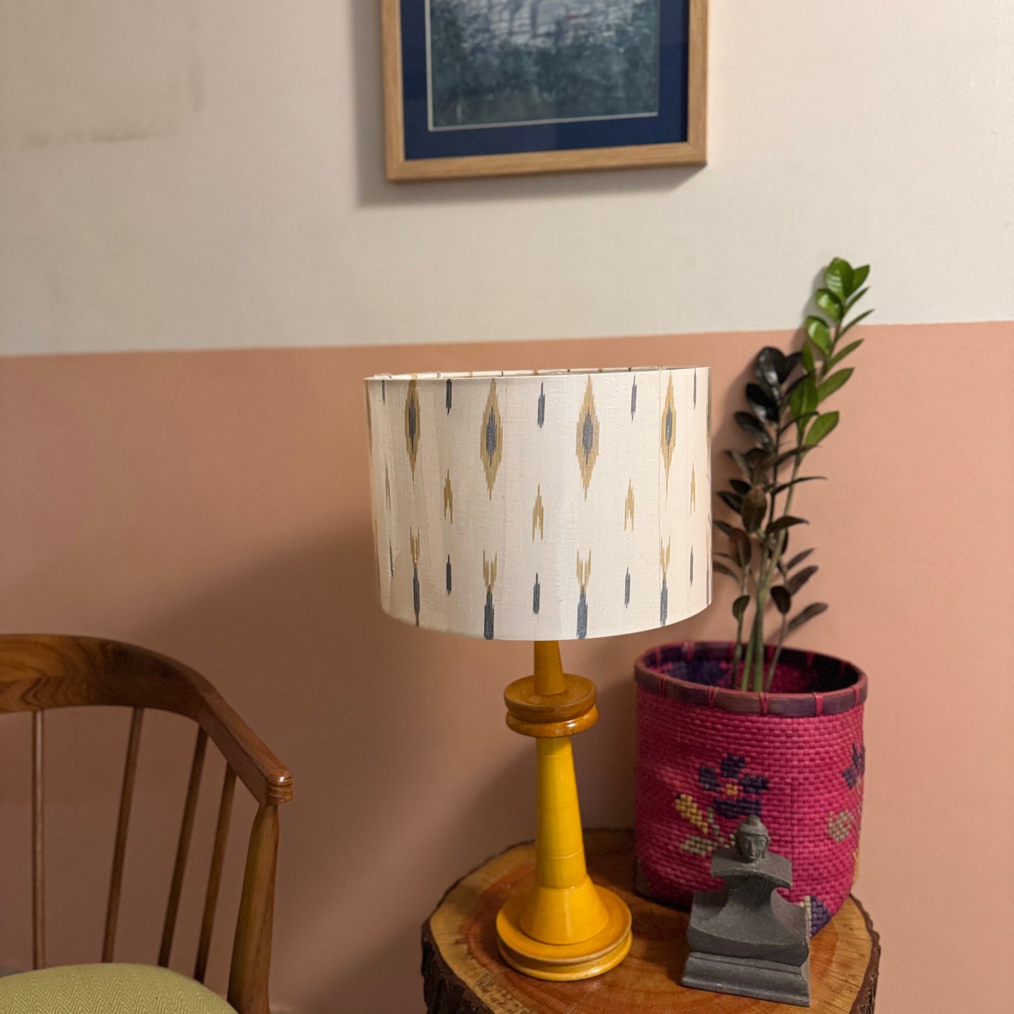 VILLAKKU BASE YELLOW ~ 12" YELLOW BLUE IKAT