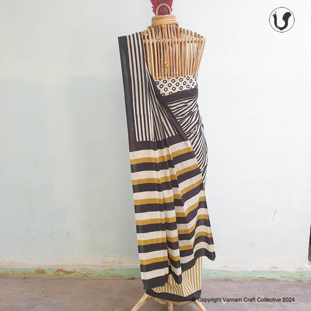 LAKHEER Saree in yellow-black