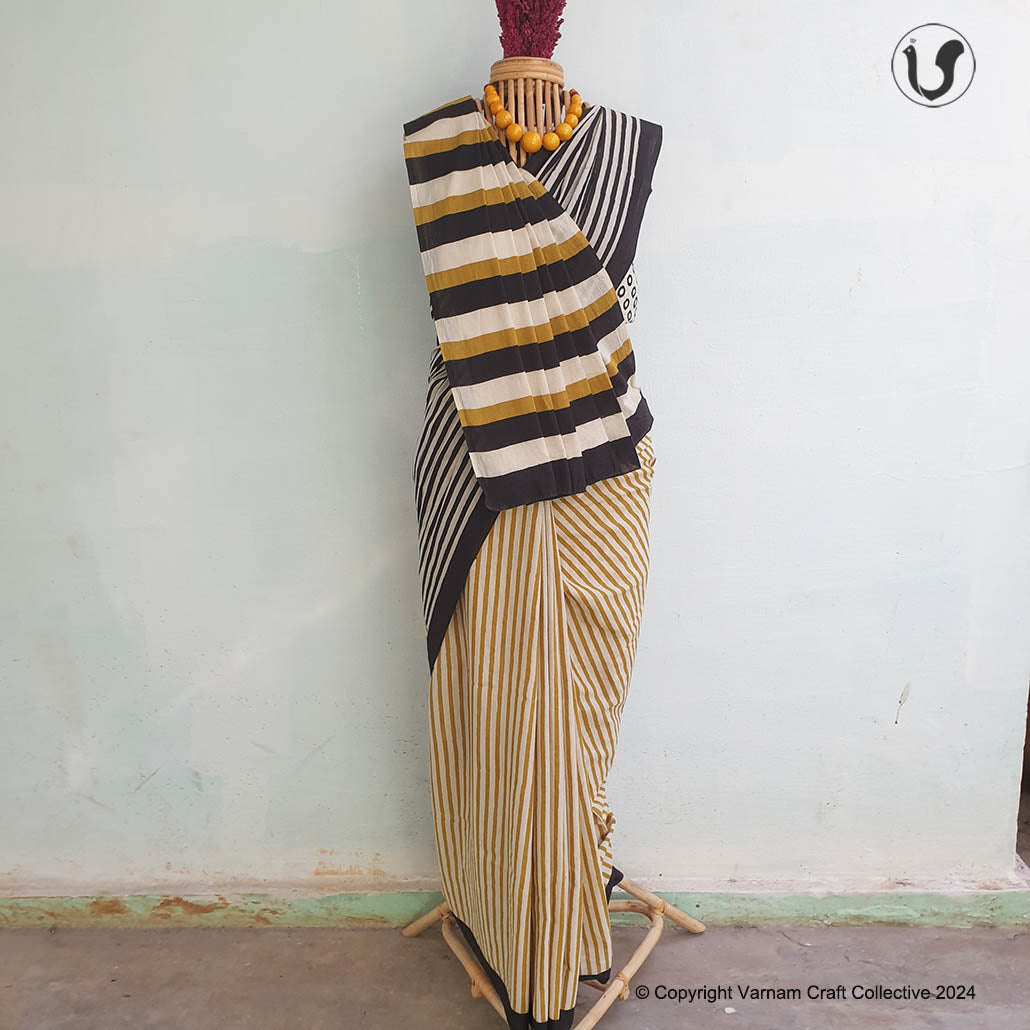 LAKHEER Saree in yellow-black