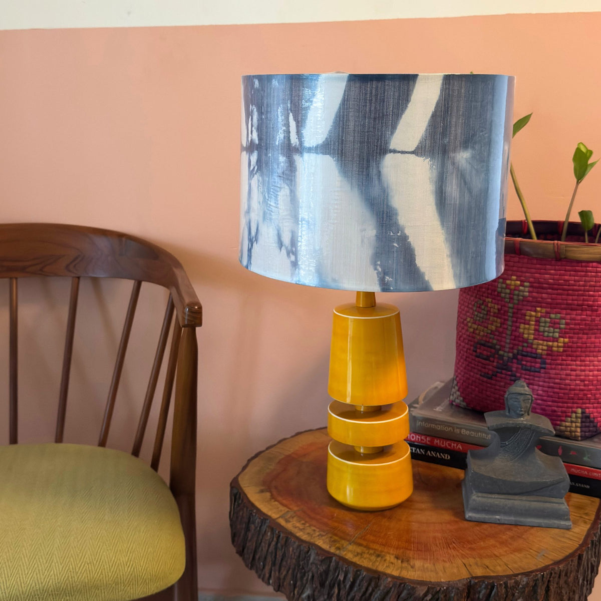 TRIKONE YELLOW ~ 12" BLUE SHIBORI SHADE