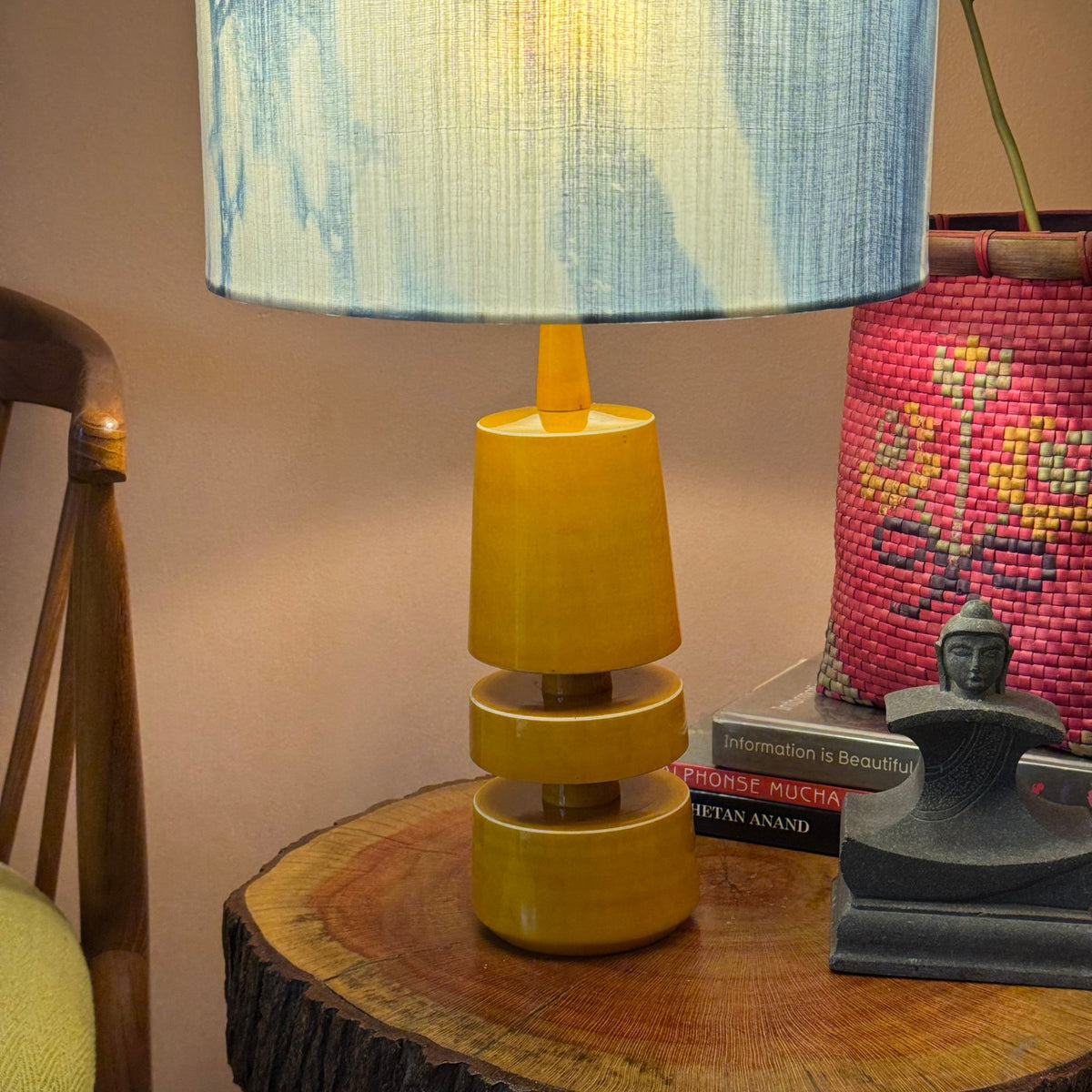 TRIKONE YELLOW ~ 12" BLUE SHIBORI SHADE