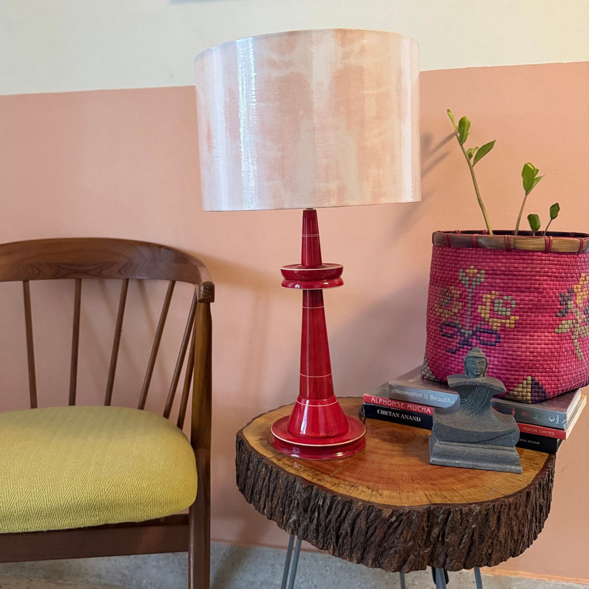 VILLAKKU BASE BLACK ~ 12" PINK SHIBORI SHADE