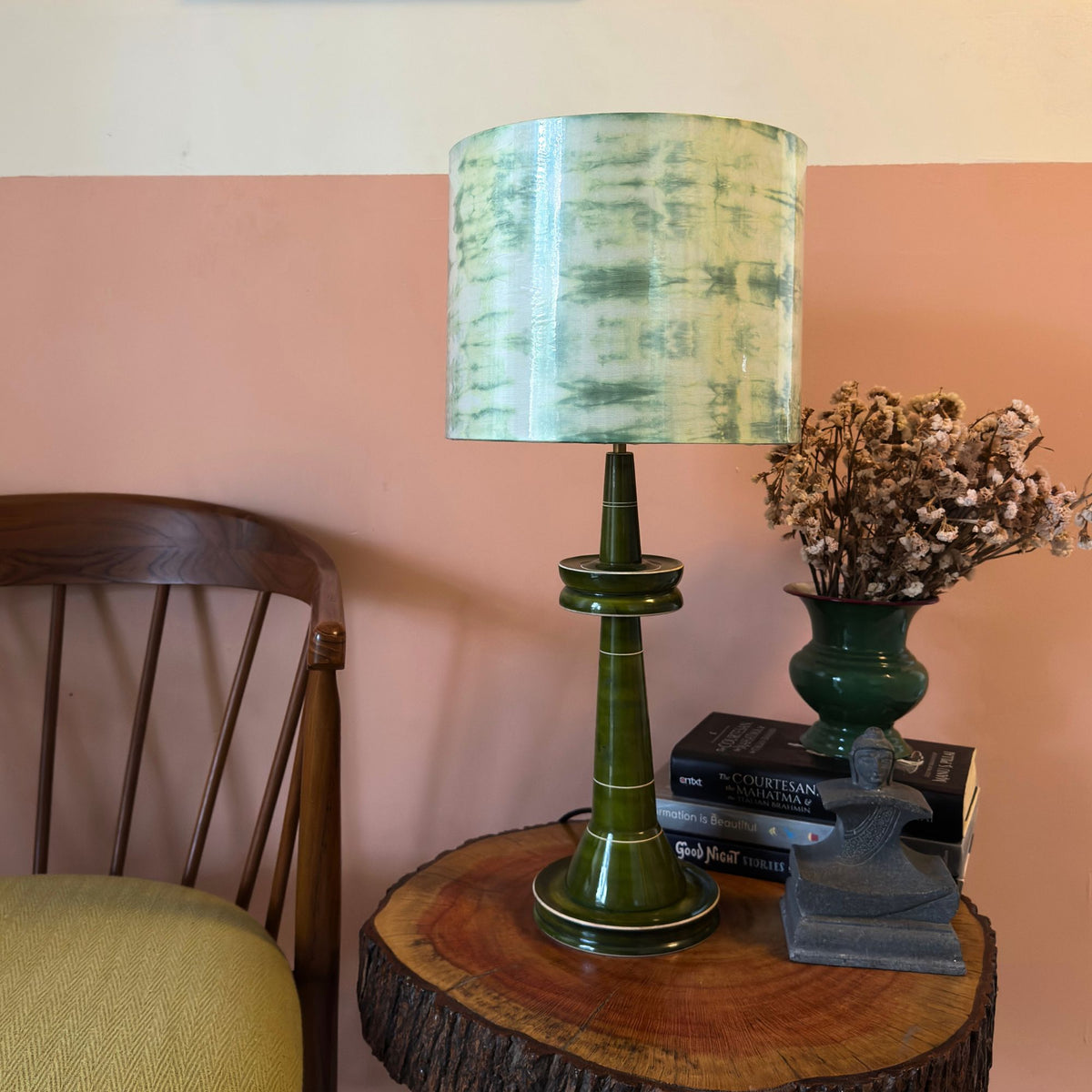 VILLAKKU BASE GREEN ~ 10" GREEN SHIBORI SHADE