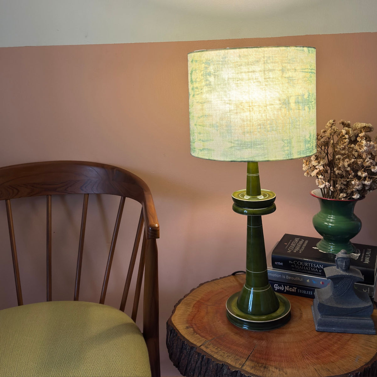 VILLAKKU BASE GREEN ~ 10" GREEN SHIBORI SHADE