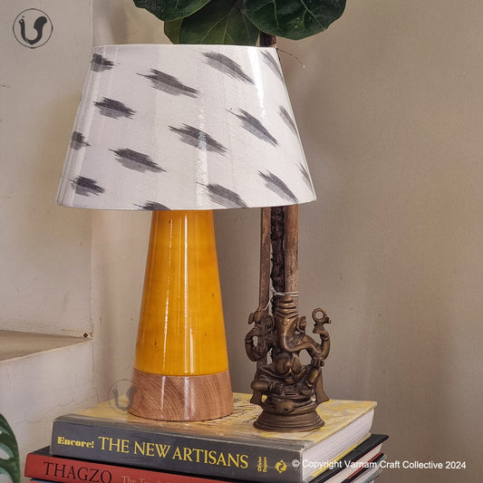 MUSHROOM LAMP (Black Ikat shade - Yellow Slant base)