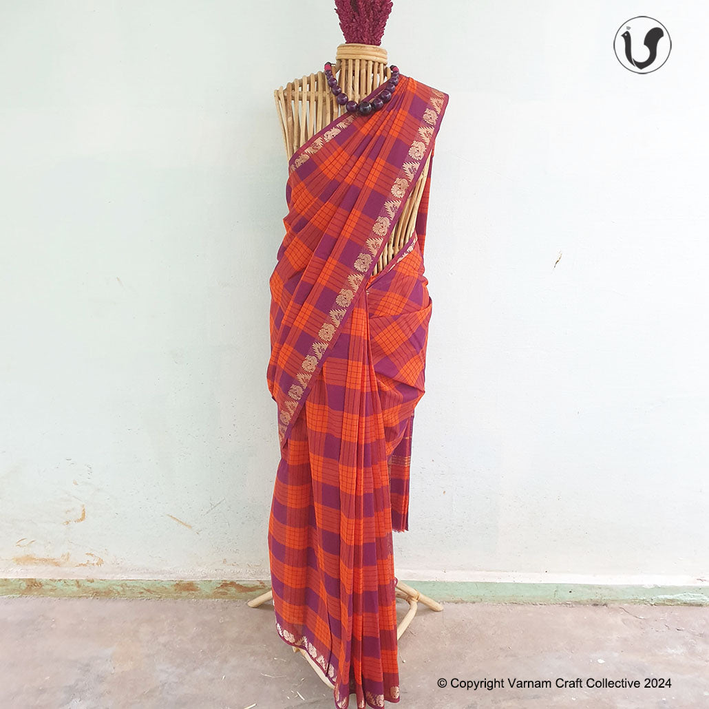 CHETTINAD CHECKS ~ Maroon orange