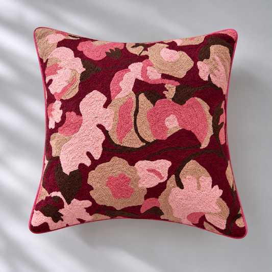 CREWEL FLORALS 16 x16 INCHES pink abstract