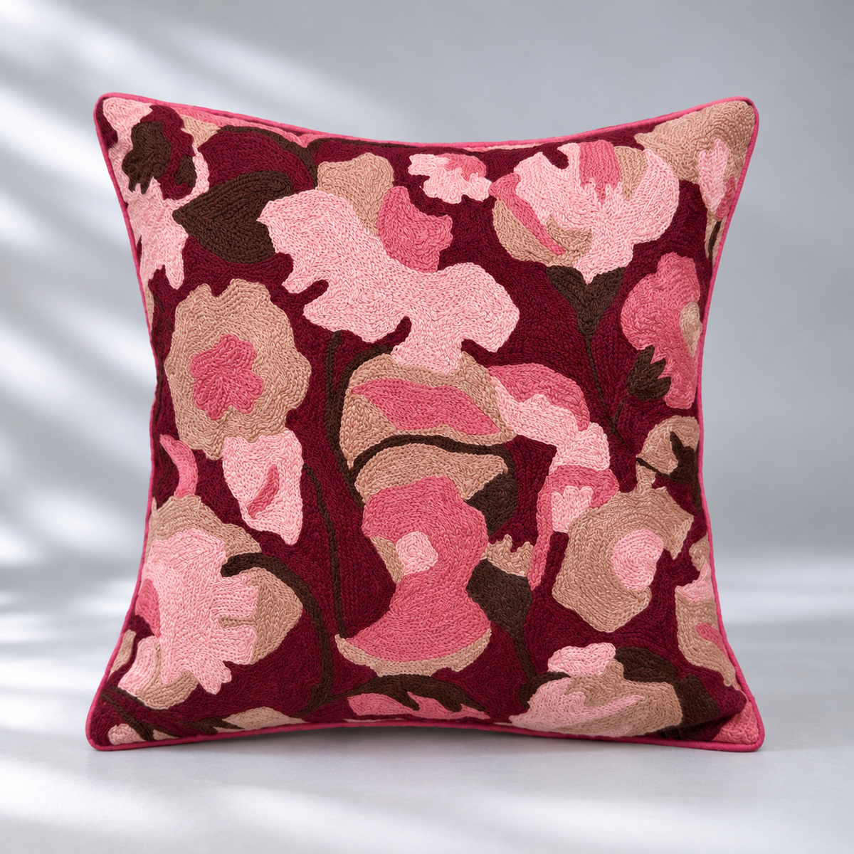 CREWEL FLORALS 16 x16 INCHES pink abstract