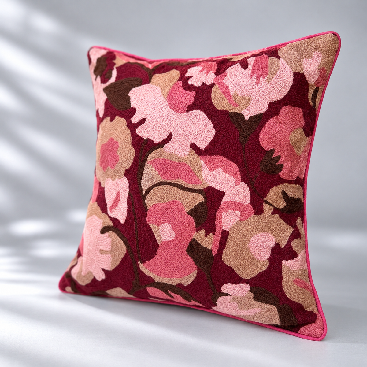 CREWEL FLORALS 16 x16 INCHES pink abstract