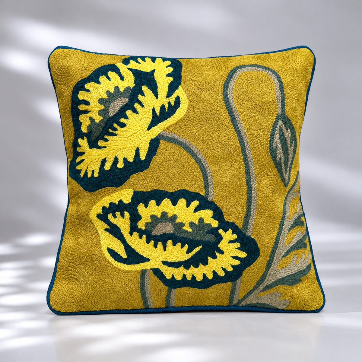 CREWEL FLORALS 12x12 INCHES yellow green florals