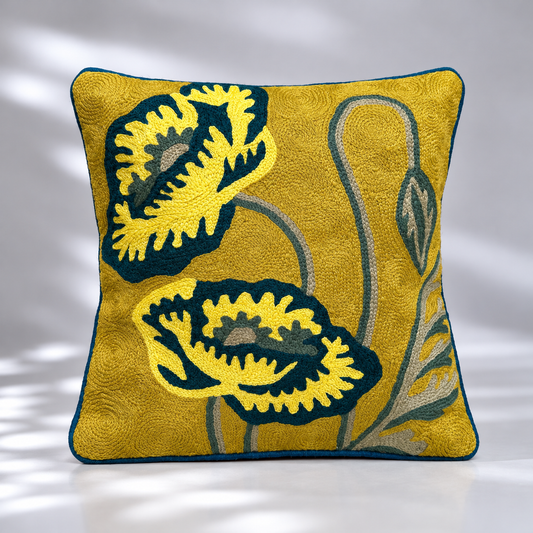 CREWEL FLORALS 12x12 INCHES yellow green florals