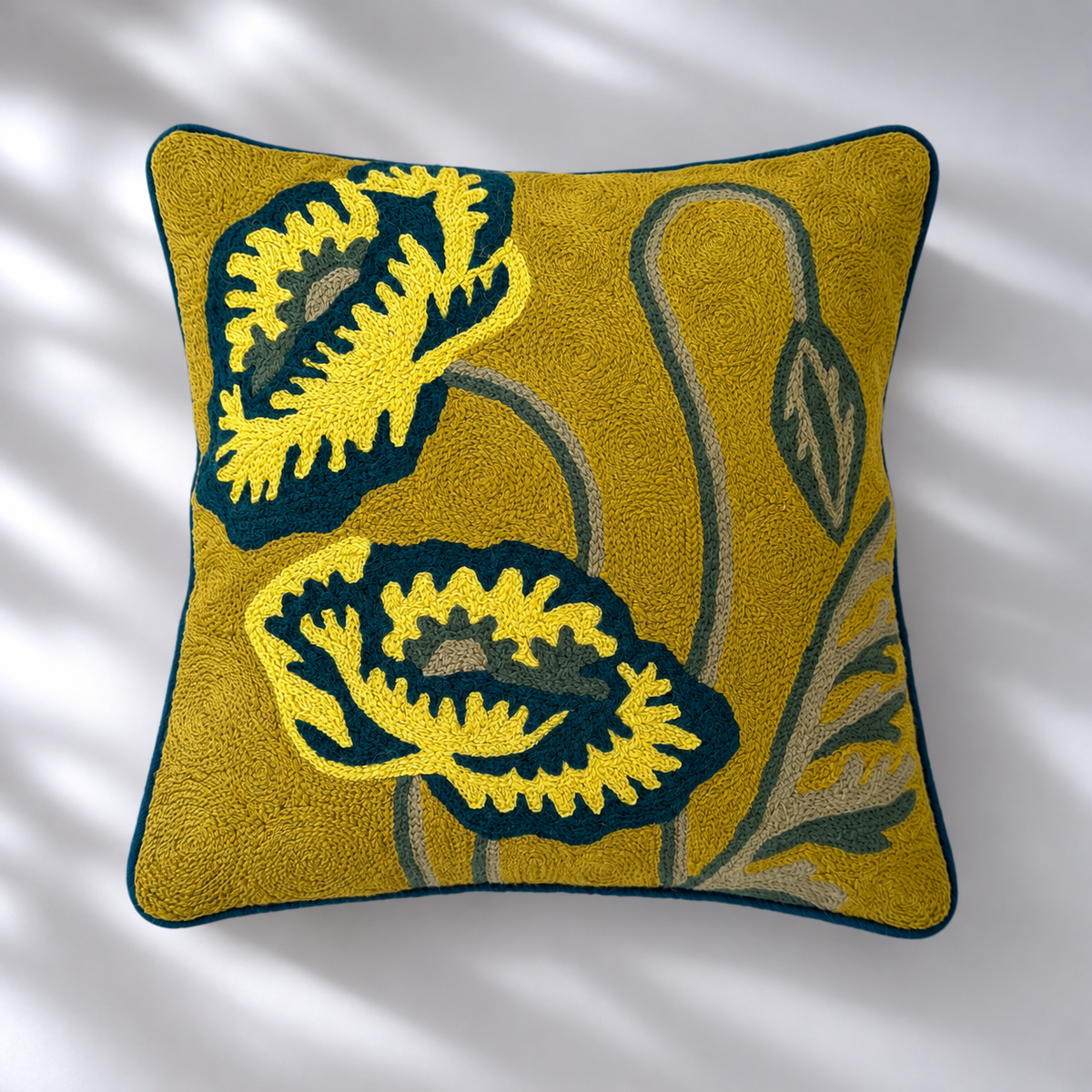 CREWEL FLORALS 12x12 INCHES yellow green florals
