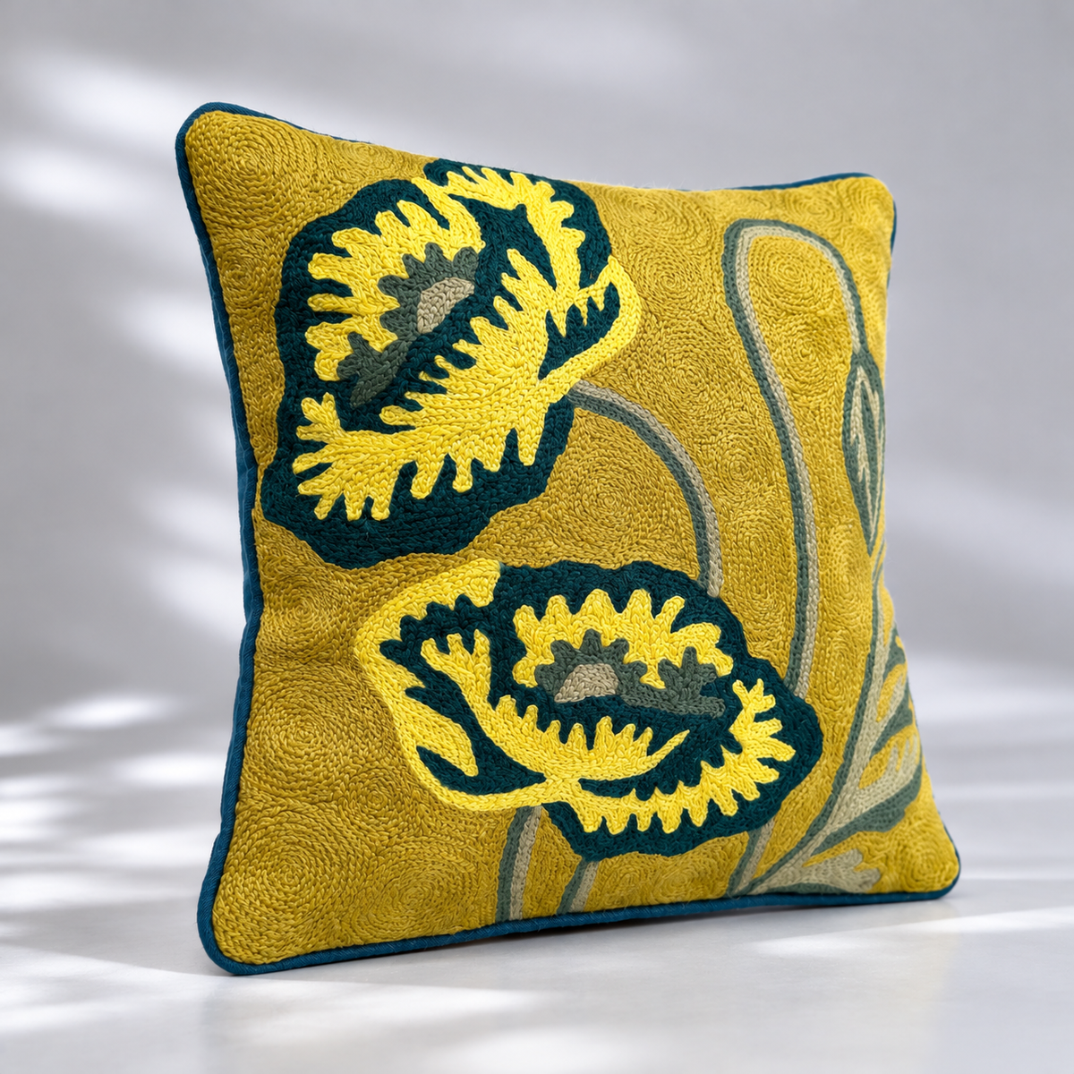 CREWEL FLORALS 12x12 INCHES yellow green florals