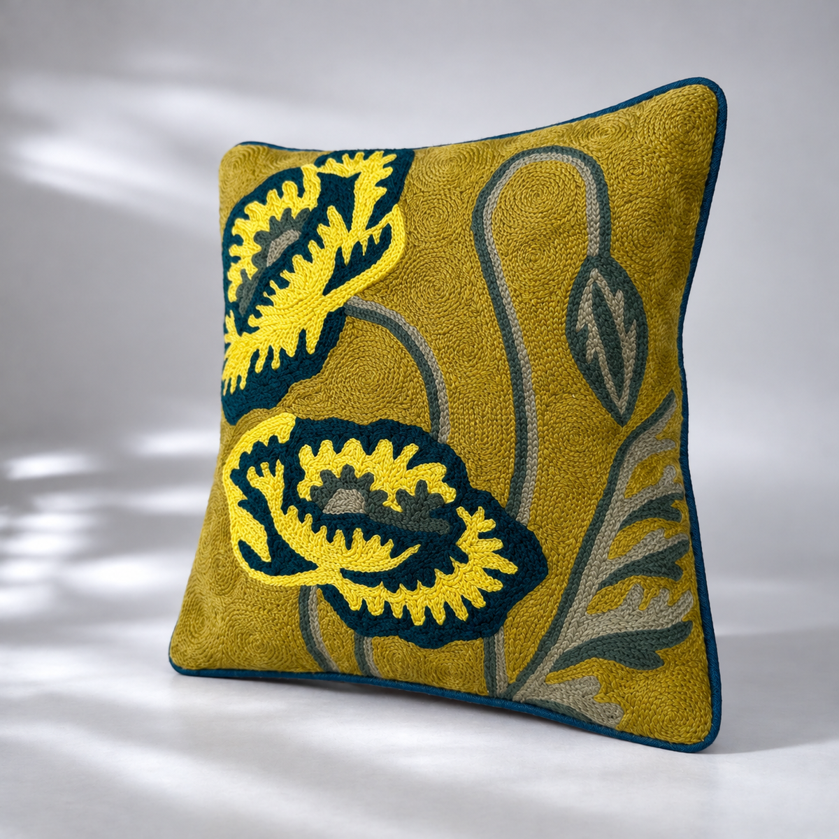CREWEL FLORALS 12x12 INCHES yellow green florals