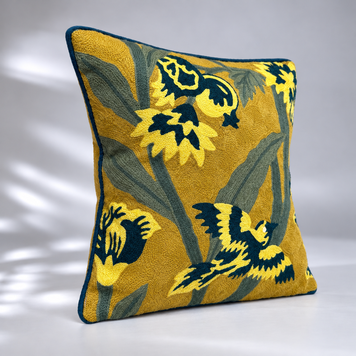 CREWEL FLORALS 16 x16 INCHES kingfisher