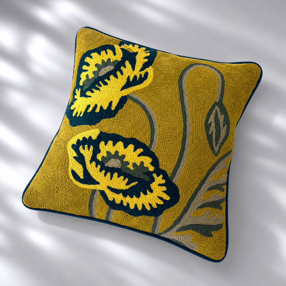 CREWEL FLORALS 12x12 INCHES yellow green florals