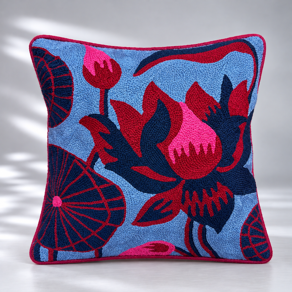 CREWEL FLORALS 12x12 INCHES pink blue lotus