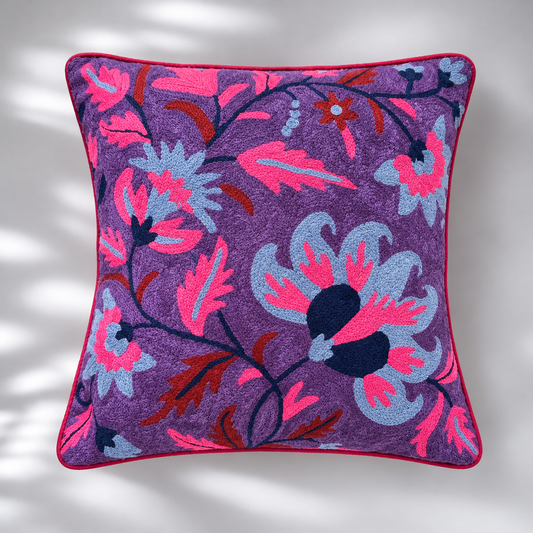 CREWEL FLORALS 16 x16 INCHES purple pink florals
