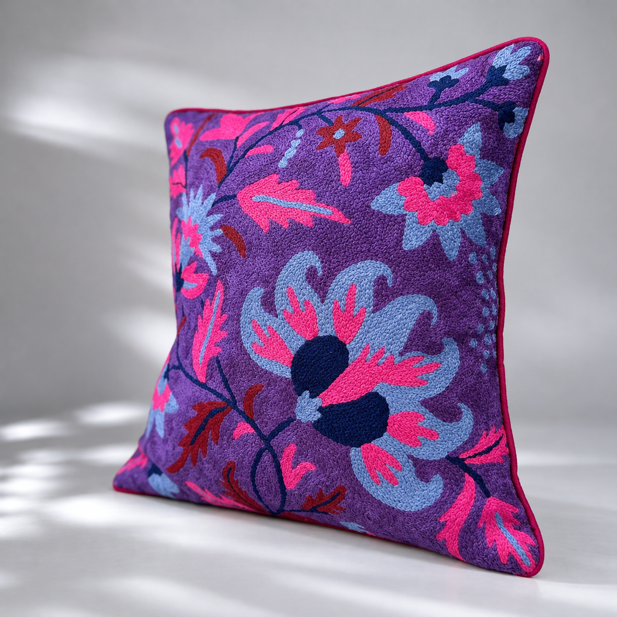CREWEL FLORALS 16 x16 INCHES purple pink florals