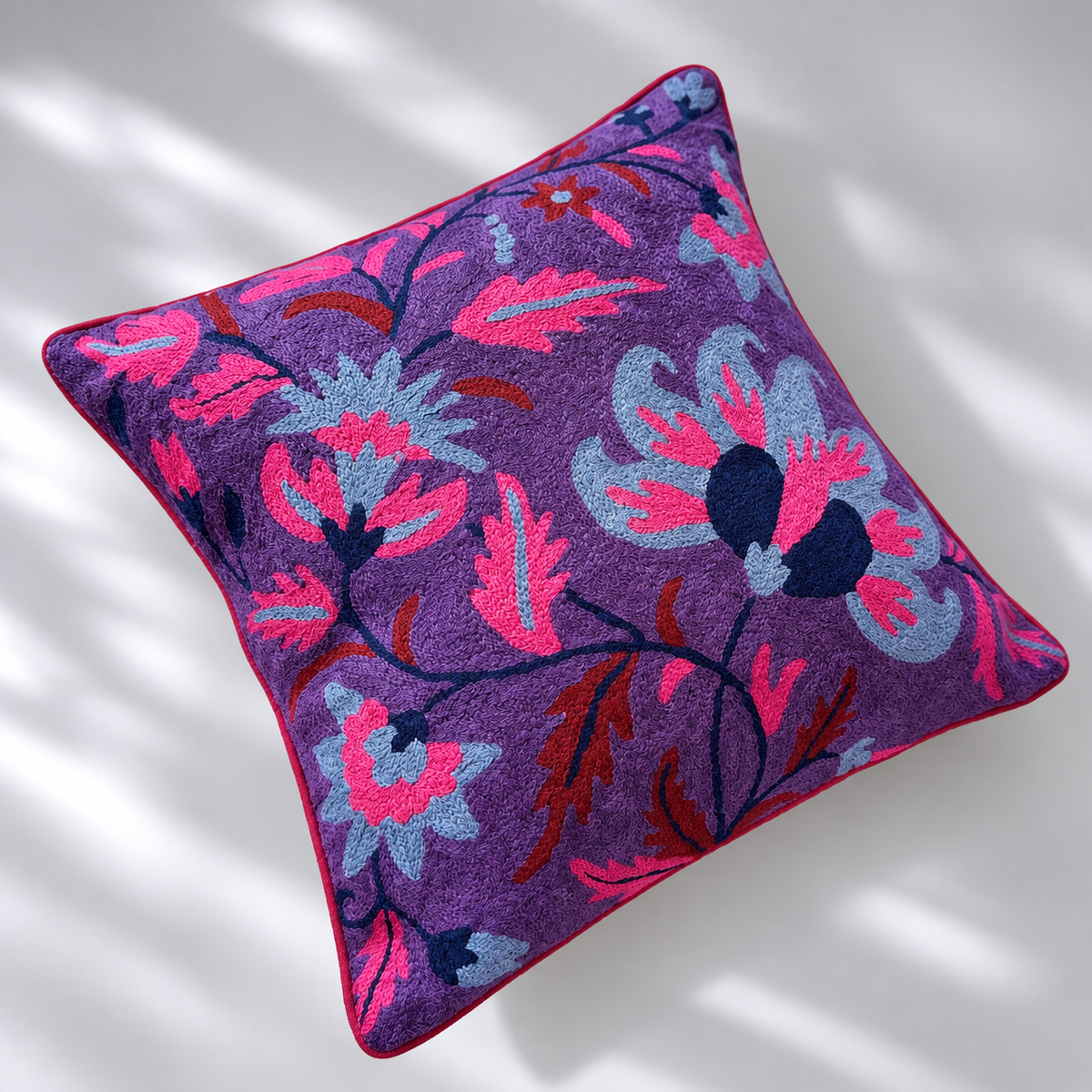 CREWEL FLORALS 16 x16 INCHES purple pink florals