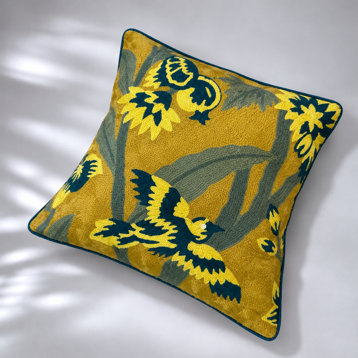 CREWEL FLORALS 16 x16 INCHES kingfisher