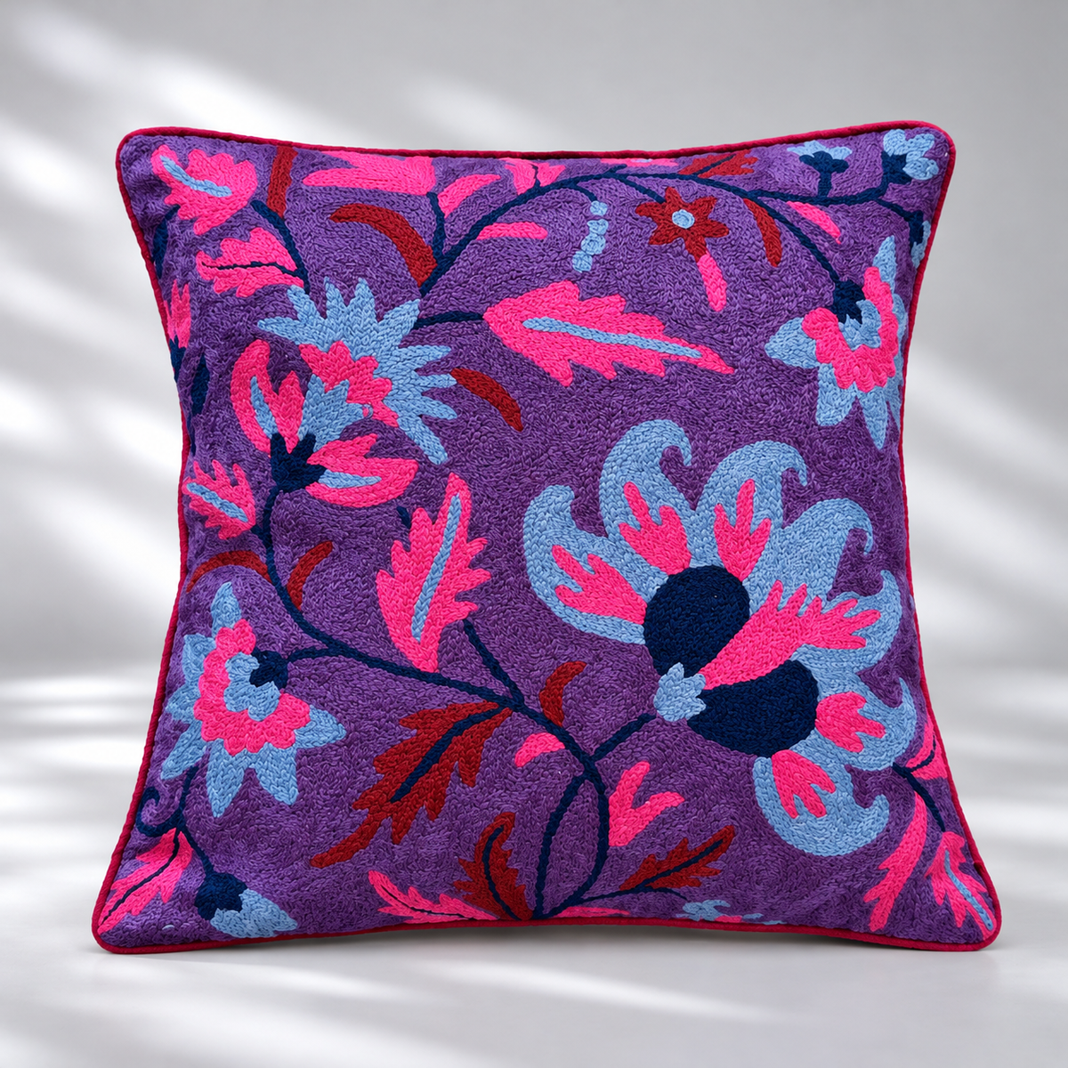 CREWEL FLORALS 16 x16 INCHES purple pink florals
