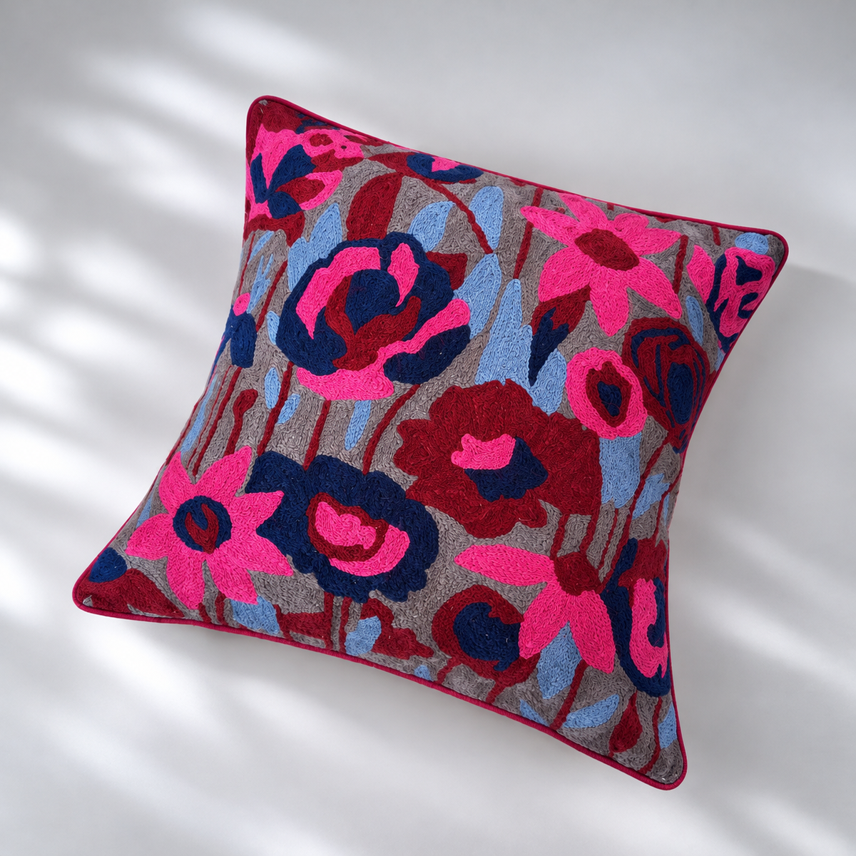 CREWEL FLORALS 16 x16 INCHES pink blue florals