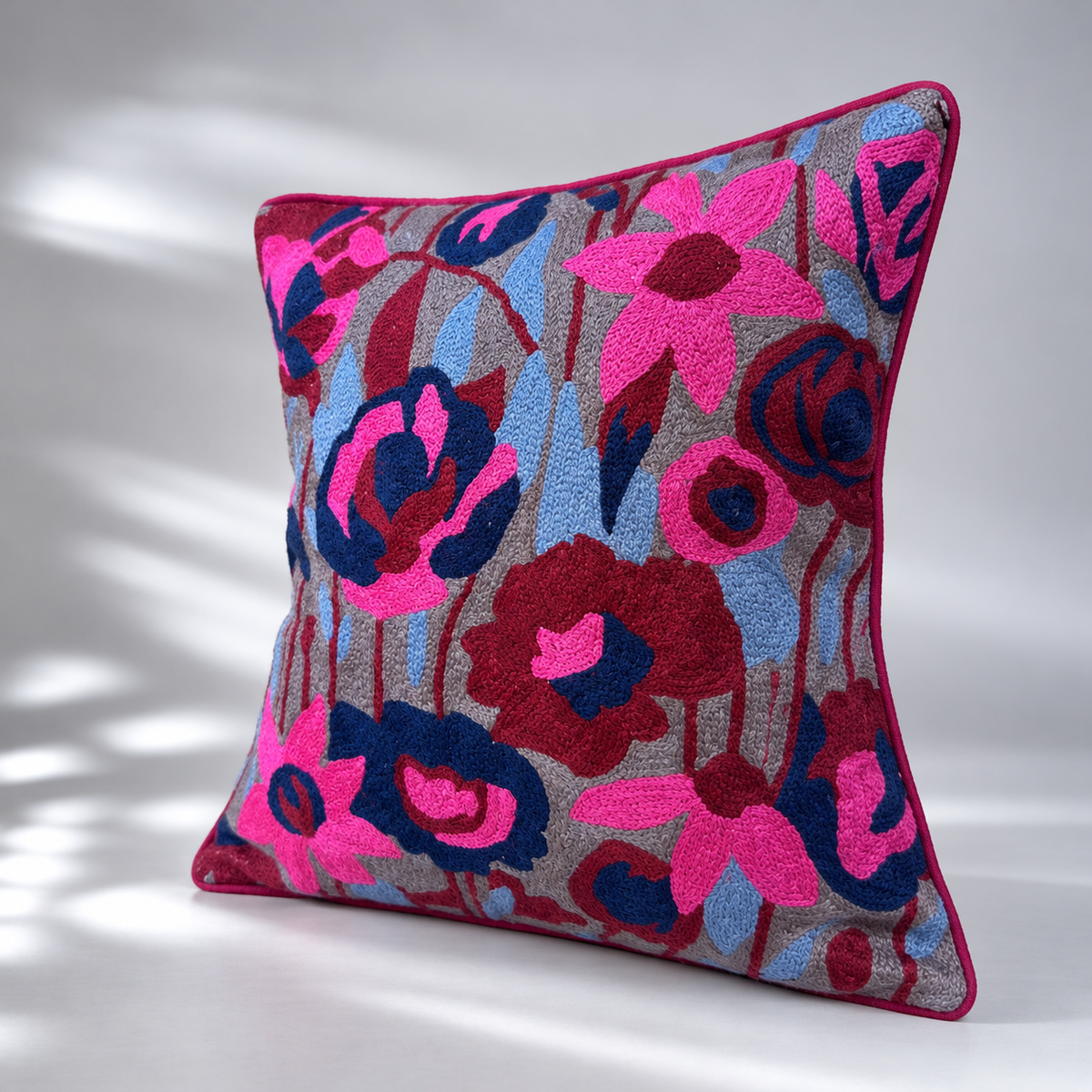 CREWEL FLORALS 16 x16 INCHES pink blue florals