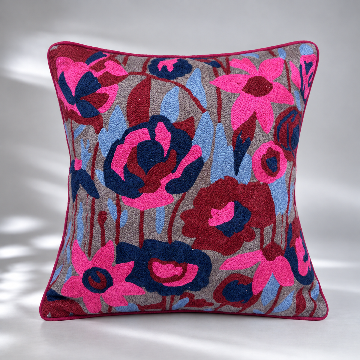 CREWEL FLORALS 16 x16 INCHES pink blue florals