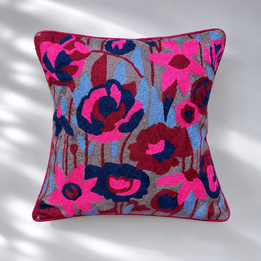 CREWEL FLORALS 16 x16 INCHES pink blue florals