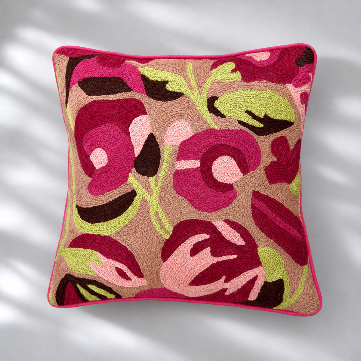 CREWEL FLORALS 12x12 INCHES pink brown florals